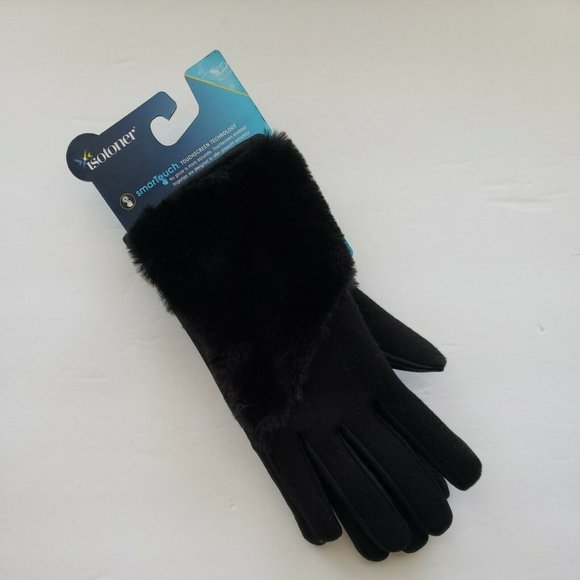 isotoner Accessories Isotoner Black Faux Fur Smartouch Gloves